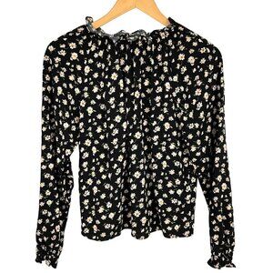 Reformation Theodora Top Black Floral Size S High Neck Blouse Long Sleeve